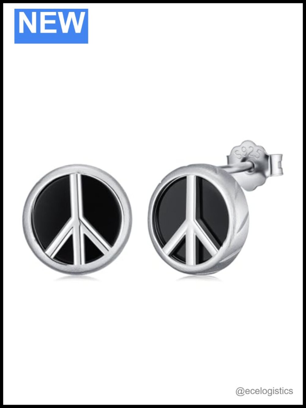 Peace Sign Stud Earrings 925 Sterling Silver Hypoallergenic